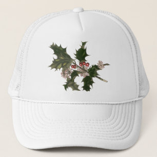 Gorra De Camionero Navidad Vintage, Planta de Acebo Verde con Bayas