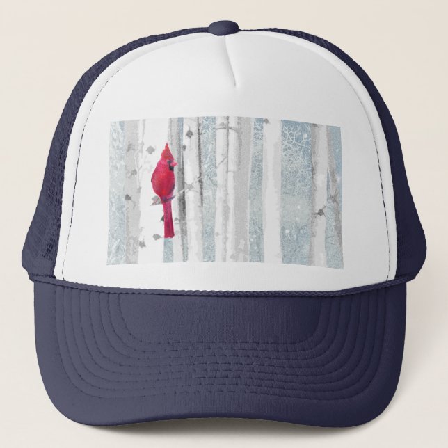 Gorra De Camionero Navidades Acuarela Birch Trees Cardinal Red Bird (Anverso)