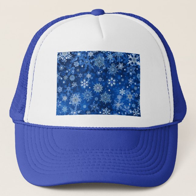 Gorra De Camionero Navidades Copos de nieve azules y plateados (Anverso)