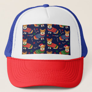 Gorra De Camionero Navidades Corgis: Ilustracion festivo vintage.