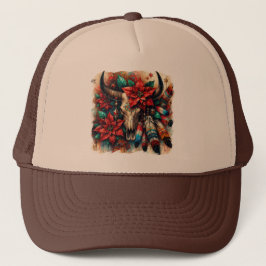 Gorra De Camionero Navidades Cow Bull Skull Poinsettias Feathers