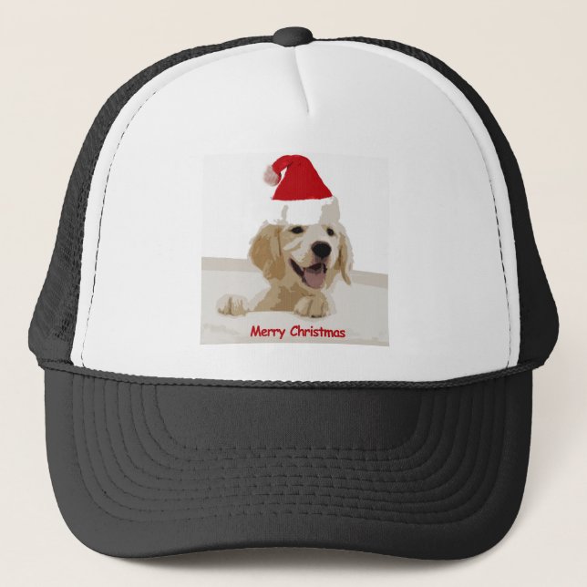 Gorra De Camionero Navidades de Golden Retriever con Santa Hat (Anverso)