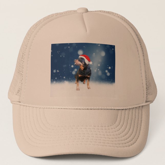 Gorra De Camionero Navidades de perro de Cute Rottweiler (Anverso)