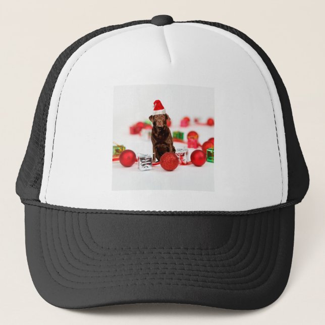 Gorra De Camionero Navidades de perro de Labrador marrón con regalos  (Anverso)