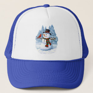 Gorra De Camionero Navidades felices Snowman y Birds Winter Scene