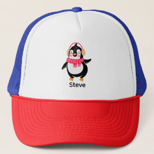 Gorra De Camionero Navidades Jolly Penguin en una bufanda con bocanad