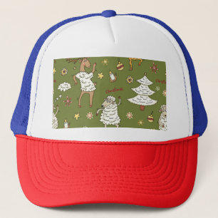 Gorra De Camionero Navidades Oveja: Ilustracion de la Vintage Animal.