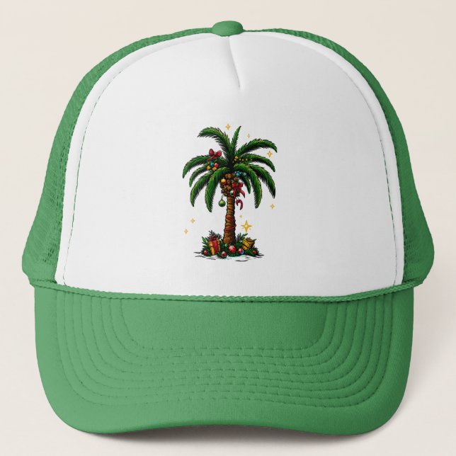 Gorra De Camionero Navidades Palm Tree, Navidades de Beach Aloha (Anverso)