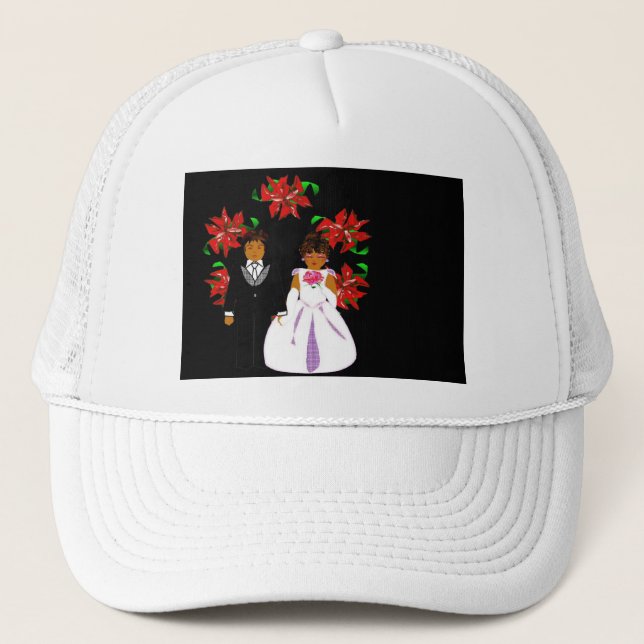 Gorra De Camionero Navidades Pareja Boda En Guirnalda Blanca (Anverso)