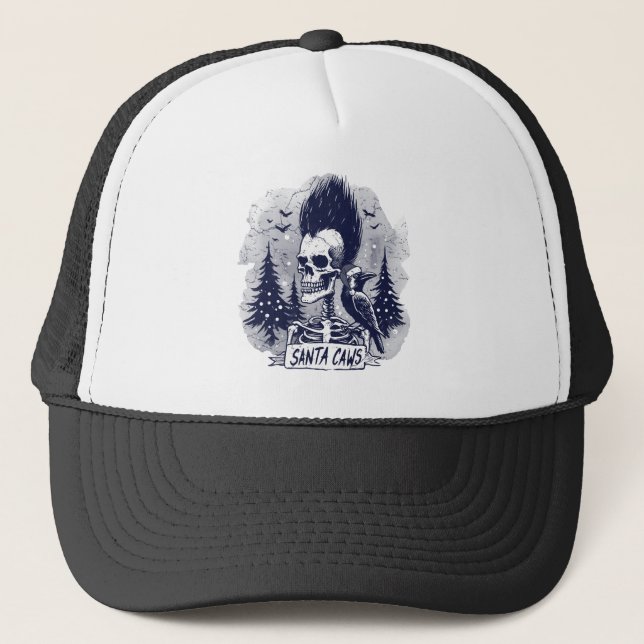 Gorra De Camionero Navidades Skeleton y Raven Santa Caws (Anverso)