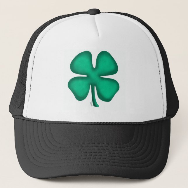 Gorra de camionero negra Lucky 4 Leaf Irish Clover (Anverso)