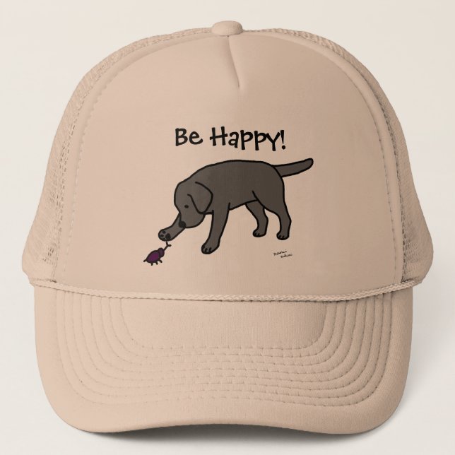 Gorra De Camionero Negro amistoso Labrador del dibujo animado del (Anverso)