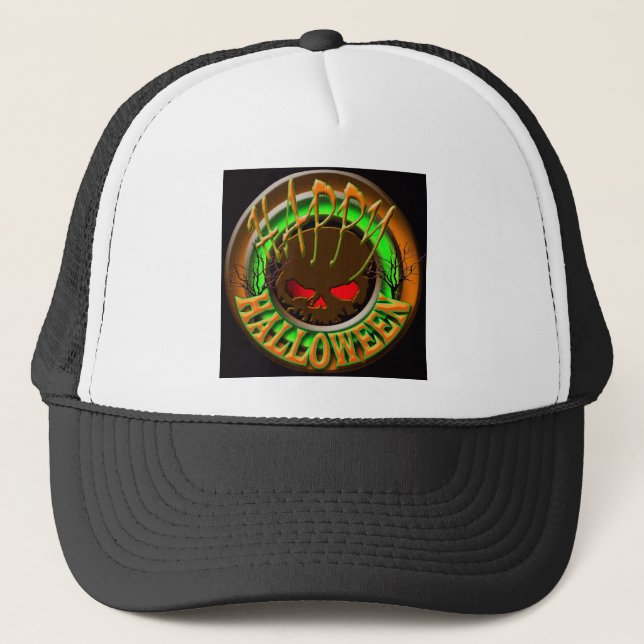 Gorra De Camionero NEGRO BG del cráneo del feliz Halloween (Anverso)