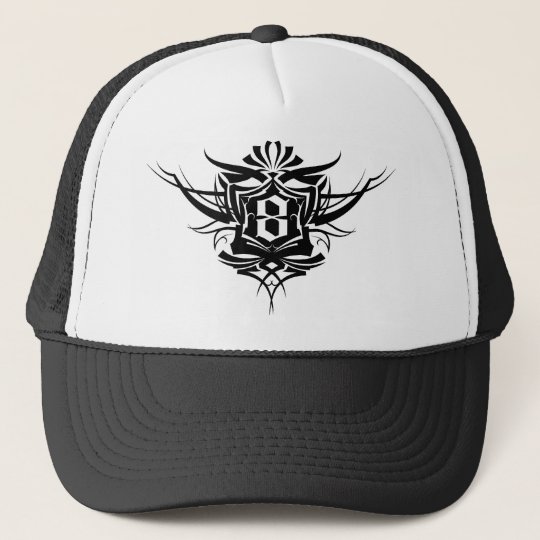 Gorra De Camionero Negro Gotico Del Numero De Tatuaje 8 Zazzle Es