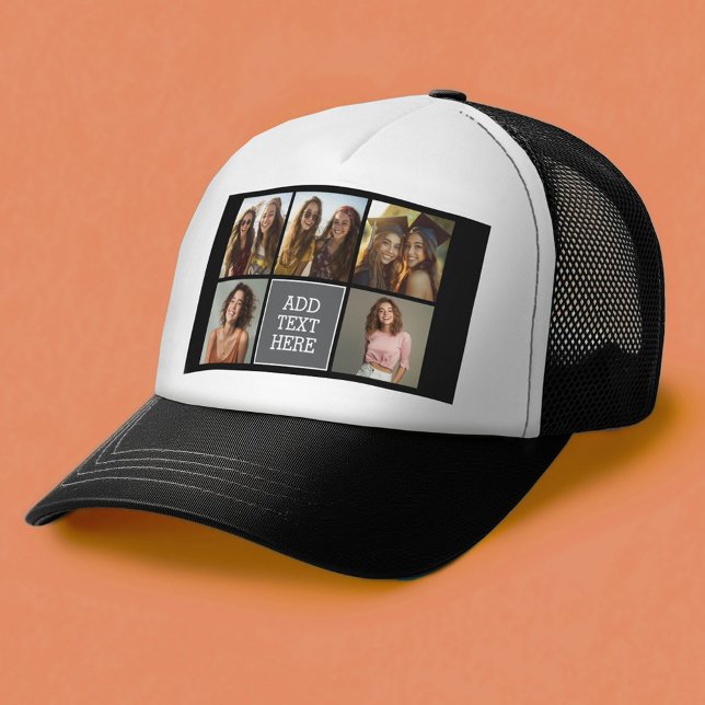 Gorra De Camionero Negro gris 5 Collage de fotos con texto (Custom Trucker hat)