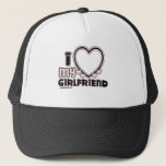 Gorra De Camionero negro i luv 1<br><div class="desc">tipografía linda y burbujeante que dice "Amo a mi NOVIA" con un corazón enorme que te permite insertar tu imagen,  en color negro y rosa claro</div>