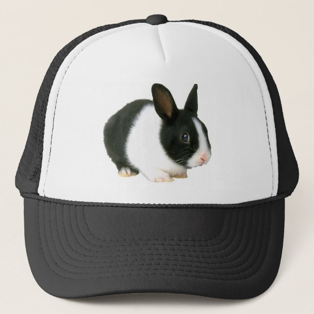 Gorra De Camionero Negro y blanco del conejo de conejito (Anverso)