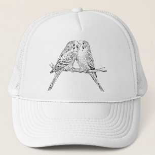 Gorra De Camionero Negro y blanco Dos periquitos posados juntos