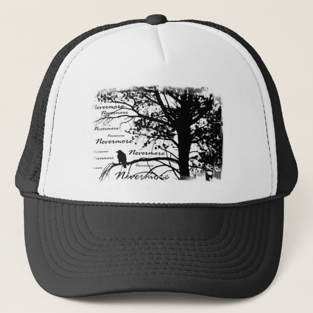 Gorra De Camionero Negro y blanco siluetee nunca más el cuervo (Anverso)