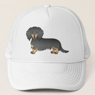 Gorra De Camionero Negro Y Tan Largo Cabello Dachshund Perro De Caric