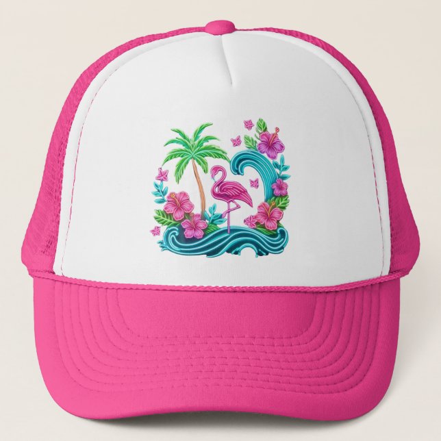 Gorra De Camionero Neon Flamingo Tropical (Anverso)