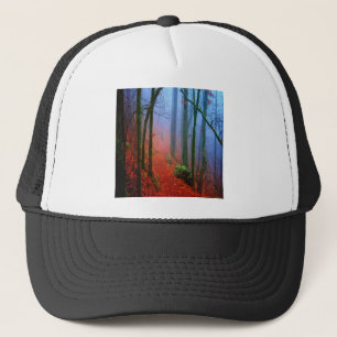 Gorra De Camionero Niebla azul del otoño del bosque pintado