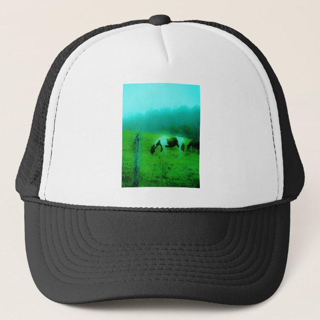 Gorra De Camionero Niebla verde azulada Reto pintado pony Caballo (Anverso)