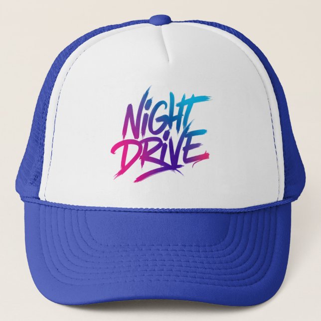 Gorra De Camionero Night Drive - Retro Futuristic Synthwave Car & Moo (Anverso)