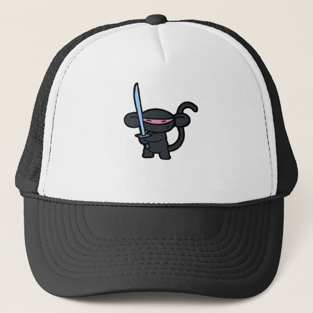 Gorra De Camionero Ninja negro con la espada ningunas palabras (Anverso)