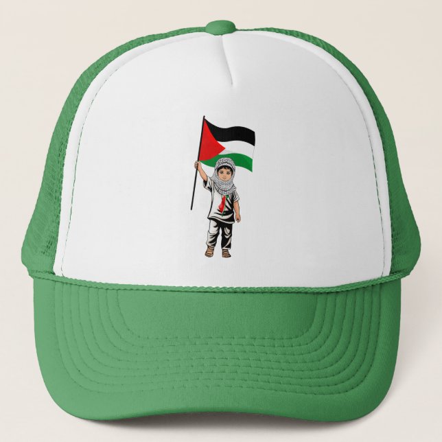 Gorra De Camionero Niño con bandera palestina de Keffiyeh (Anverso)
