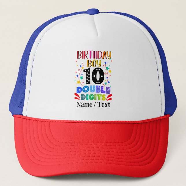 Gorra De Camionero Niño de cumpleaños 10 dígitos dobles (Anverso)
