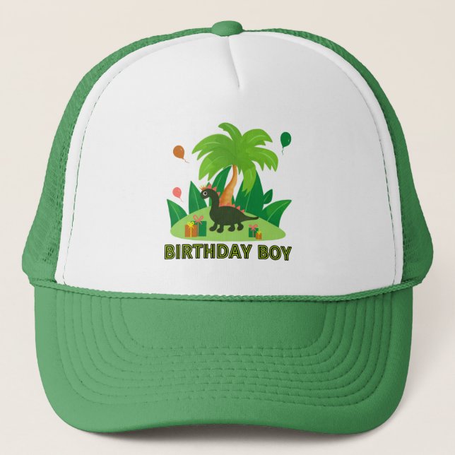Gorra De Camionero Niño de cumpleaños de pequeños dinosaurios (Anverso)