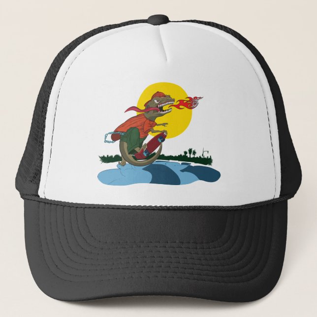 Gorra De Camionero Niño fresco del dinosaurio en el monopatín por (Anverso)