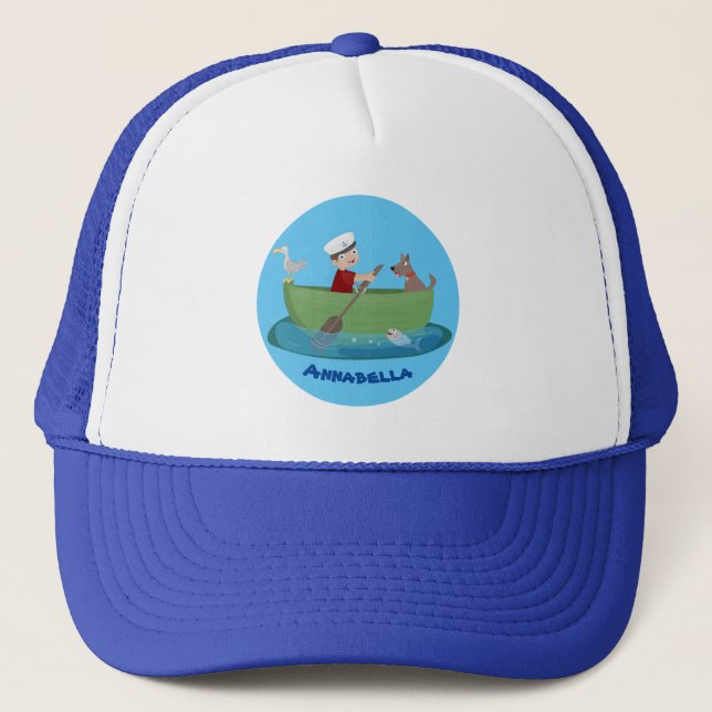 Gorra De Camionero Niño pequeño marinero y personalizado de un bote d (Anverso)