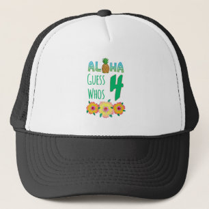 Gorra De Camionero Niños Aloha Tropical Luau 4 Años Cumpleaños