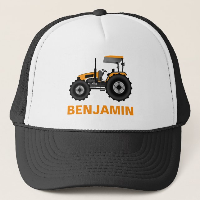 Gorra De Camionero Niños amarillos del tractor de granja (Anverso)