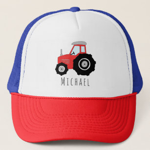 Gorra De Camionero Niños Cute la granja de tractores rojos y nombra a