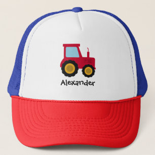 Gorra De Camionero Niños Tractor Rojo Lindo de Granja y Nombre Niños