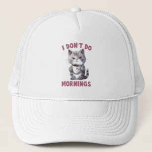 Gorra De Camionero No hago mañanas - Gato gris con café