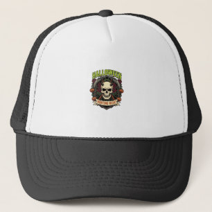 Gorra De Camionero Noche de caza de Halloween Cuernos Calavera Rosas