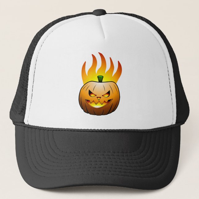 Gorra De Camionero Noche de Halloween Ardiente con Jack O'lantern (Anverso)