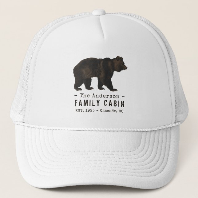 Gorra De Camionero Nombre de familia Cabina Oso Rústico Marrón Negro (Anverso)