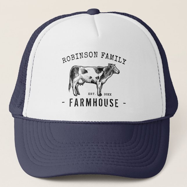 Gorra De Camionero Nombre de familia Farmhouse Rústico Leche Vaca (Anverso)