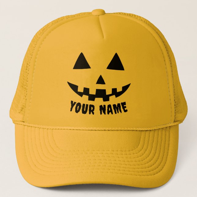 Gorra De Camionero Nombre de Halloween de calabaza personalizada Blan (Anverso)