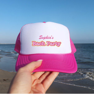 Gorra De Camionero Nombre de la fiesta retro rosa de Bach