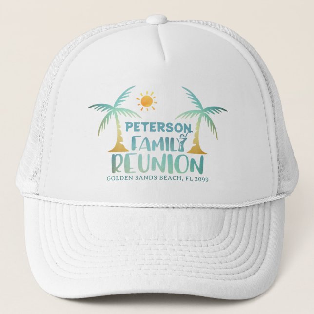 Gorra De Camionero Nombre de la playa de Palm Tree para Reunión Famil (Anverso)