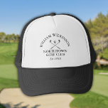 Gorra De Camionero Nombre de miembro del club de golf personalizado<br><div class="desc">Estos gorras de golf son ideales para todos los clubes de golf y cuentan con un diseño clásico de golf cruzado. Personalice con su club de golf y su nombre de miembro y el año en que se estableció el club de golf. Diseñado por Thisisnotme©</div>