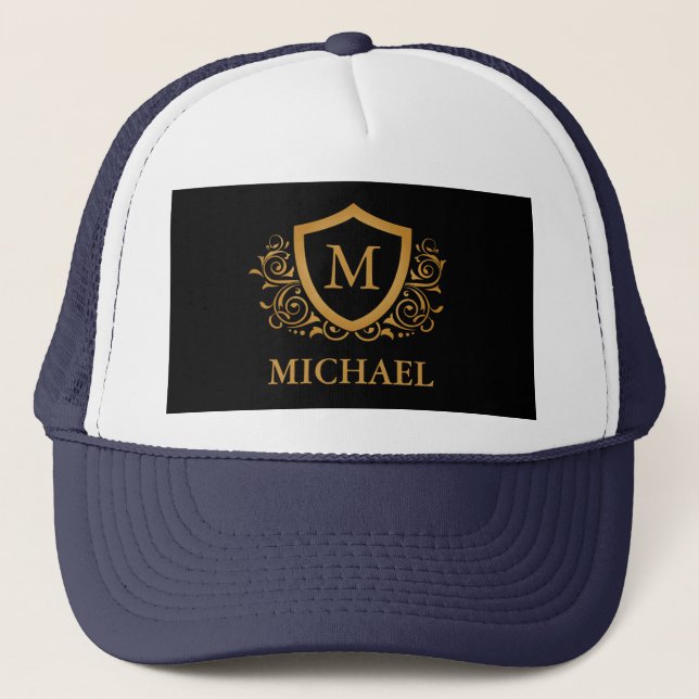Gorra De Camionero Nombre de monograma de estilo personalizado en neg (Anverso)