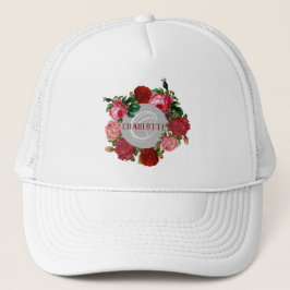 Gorra De Camionero Nombre de monograma del patrón floral personalizad