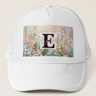 Gorra De Camionero Nombre de monograma en acuarela Flores en pasteles
